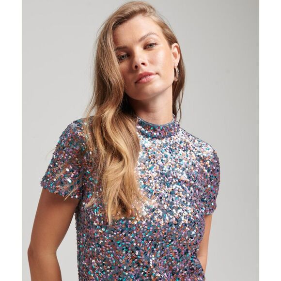 Superdry High Neck Sequin T-Shirt Dress Size 6 NWT - Picture 4 of 12